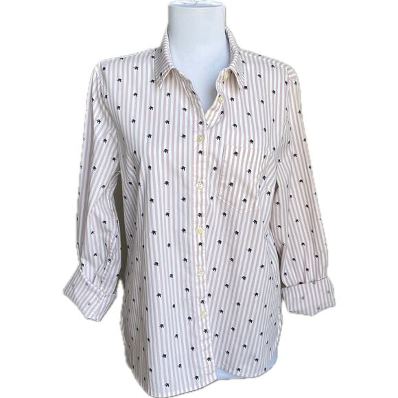 BANANA REPUBLIC Riley Elephant‎ Print Striped Button Down SZ M White Pink Preppy - Picture 3 of 10